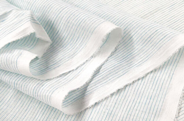 Лен сорочечный 03С68 (8) с эффектом мятости, Полоска мелкая бело-голубая 4