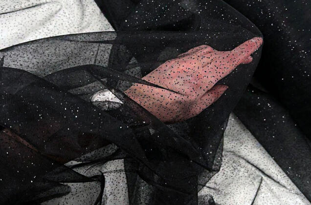 Фатин с глиттером Angel, черный с черным глиттером, 300 см, арт.52/1