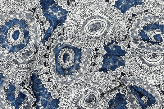 Кружевное полотно темно-синее с белым, Ажурные круги