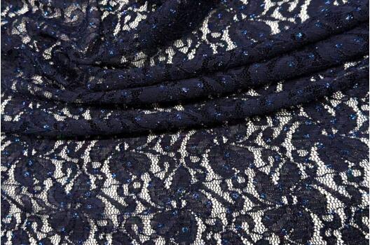 Кружевное полотно с глиттером синий