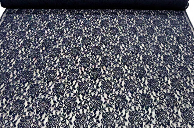 Кружевное полотно с люрексом, синий с серебром 4