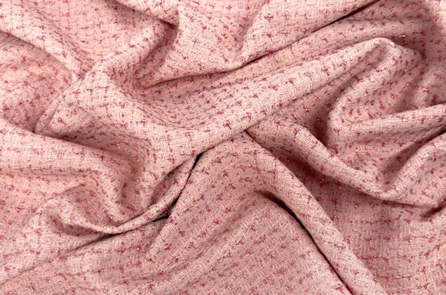 Костюмный Твид в стиле Шанель, пудровый с розовым люрексом, Турция 1