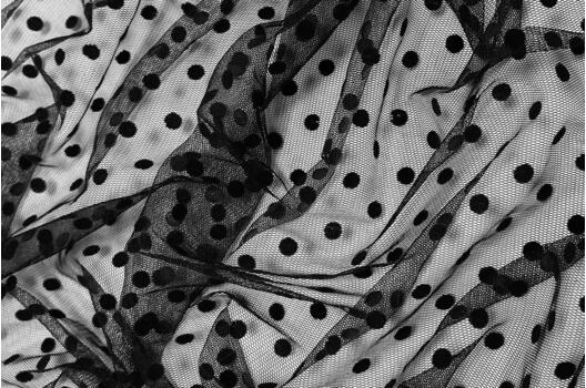 Сетка стрейч флок, горох 0.7 см, черный