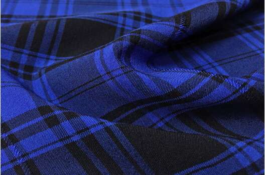 Костюмная ткань Пикачу, черно-васильковая клетка