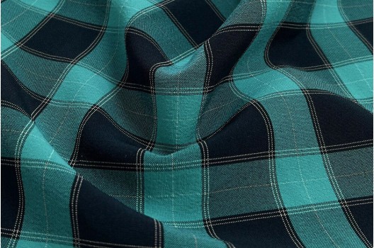 Костюмная ткань Пикачу, сине-бирюзовые квадраты