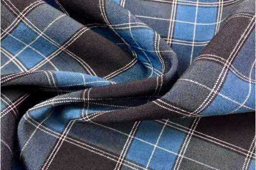 Костюмная ткань Пикачу, черно-васильковые квадраты