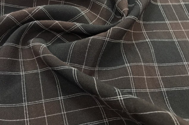Костюмная ткань Пикачу, черно-коричневые квадраты 3