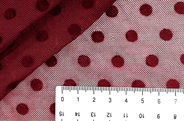 Сетка мягкая в горох флок, 0.7 см, бордовый 3