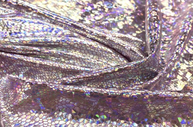 Голограмма диско серебро с розовым, крупный рисунок 2