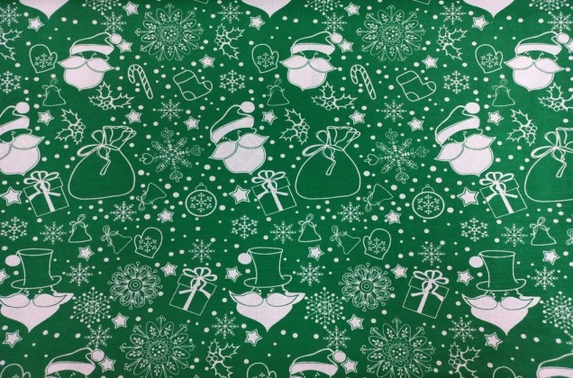 Ранфорс (поплин LUX) 240 см, Дед Мороз на зеленом фоне 2