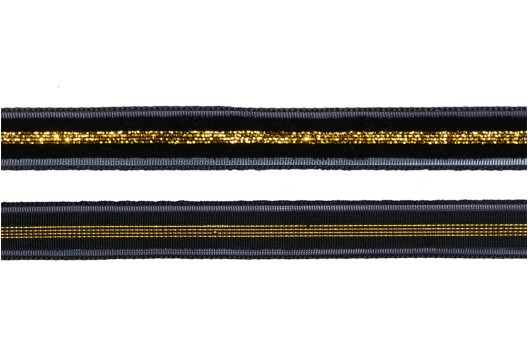 Лента бархатная металлизированная, 10 мм, золото на черном