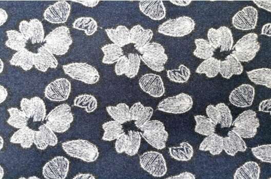 Пальтовая ткань с вышивкой Цветы, темно-синий
