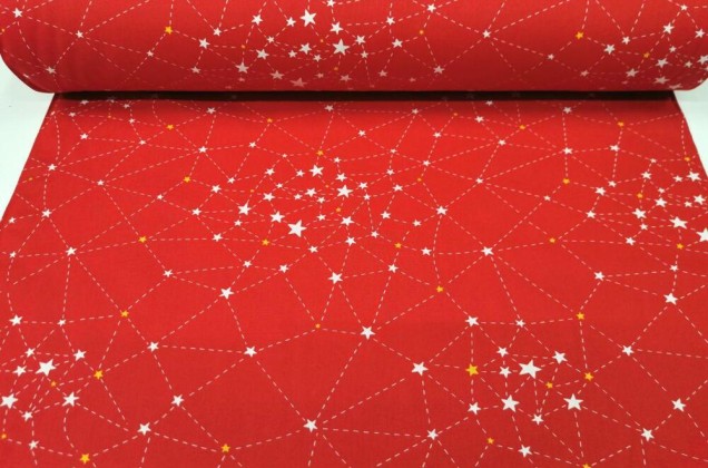 Ранфорс (поплин LUX) 240 см, Созвездия на красном фоне 2