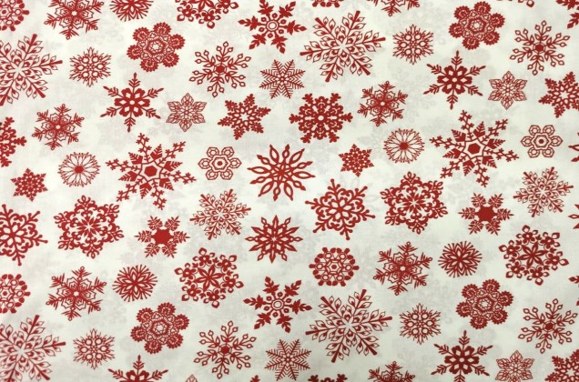 Ранфорс (поплин LUX) 240 см, Красные снежинки на белом фоне 4