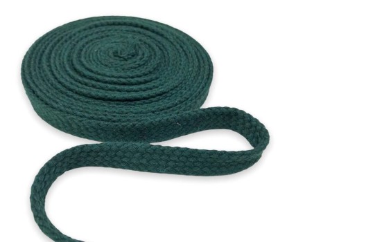 Шнур плоский х/б турецкое плетение, изумрудно-зеленый (019), 12 мм