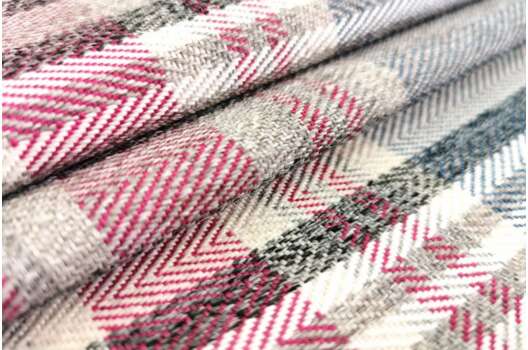 Мебельная Рогожка, розово-серая клетка крупная