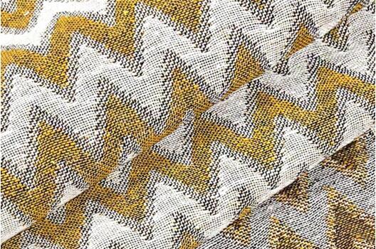 Лен декоративный 16С131, горчичные и бежевые зигзаги