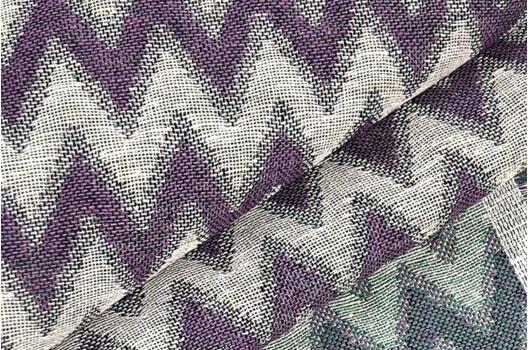 Лен декоративный, зеленые и фиолетовые зигзаги