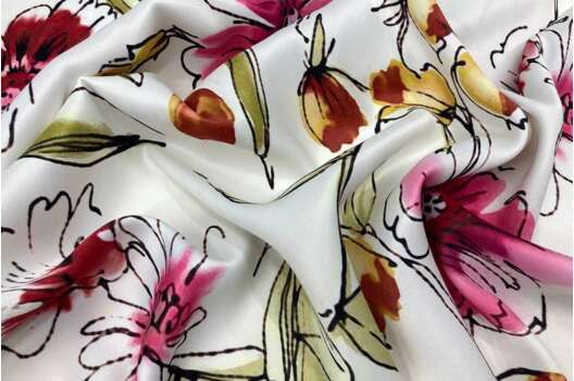 Вискоза Pinar, Яркие цветы на белом