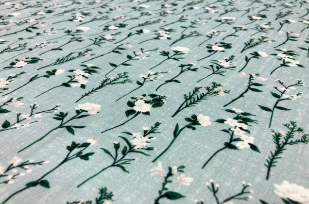 Рубашечно-плательный хлопок SAPANCA, белые цветы на бирюзовом 2